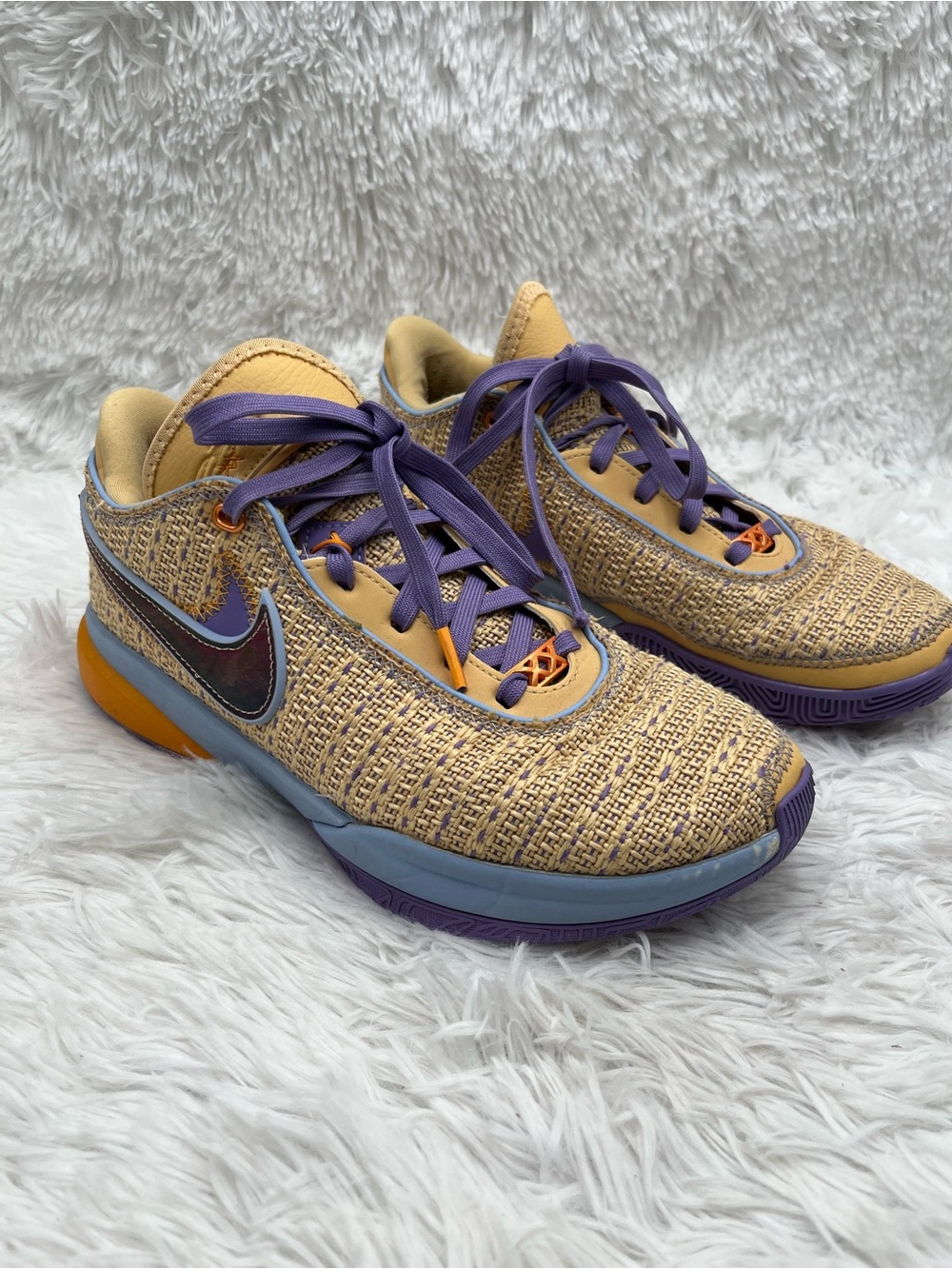Authentic Nike LeBron 20 GS Summer Vibes Sneakers Size 7Y Gold Purple COA